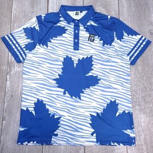 Flyte Golf Polo Shirt Mens XL Blue White Maple Leaf Zebra Print Performance